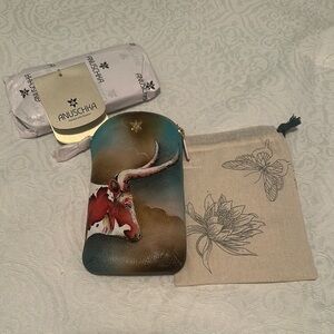 Anuschka Multicolor Leather Pouch with Bull Art. Brand New, with velvet insider